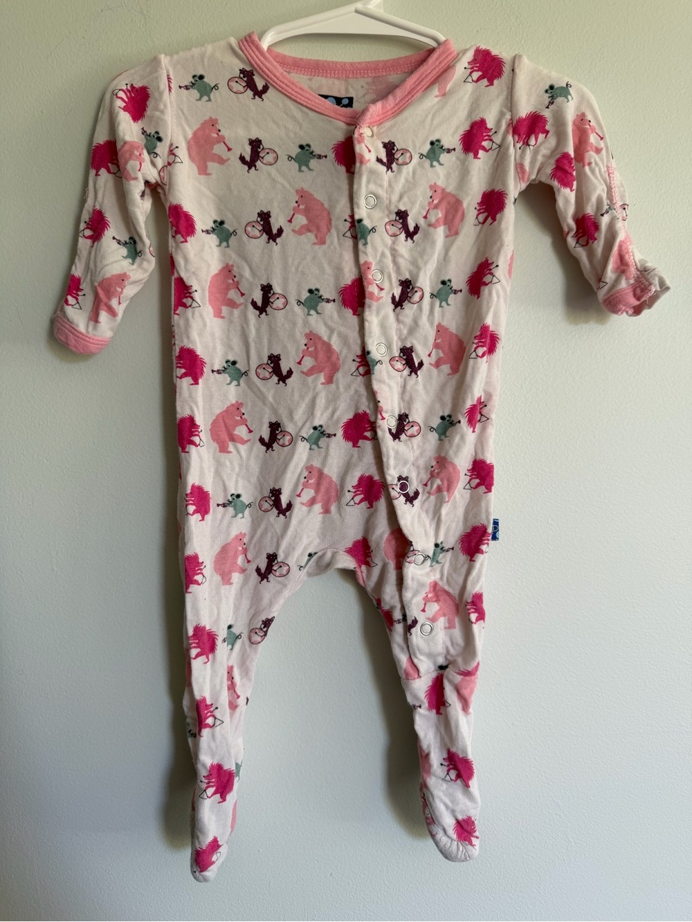 Kickee Pants Bamboo Pink Musical Animal Print Footed One-Piece infant jazz band